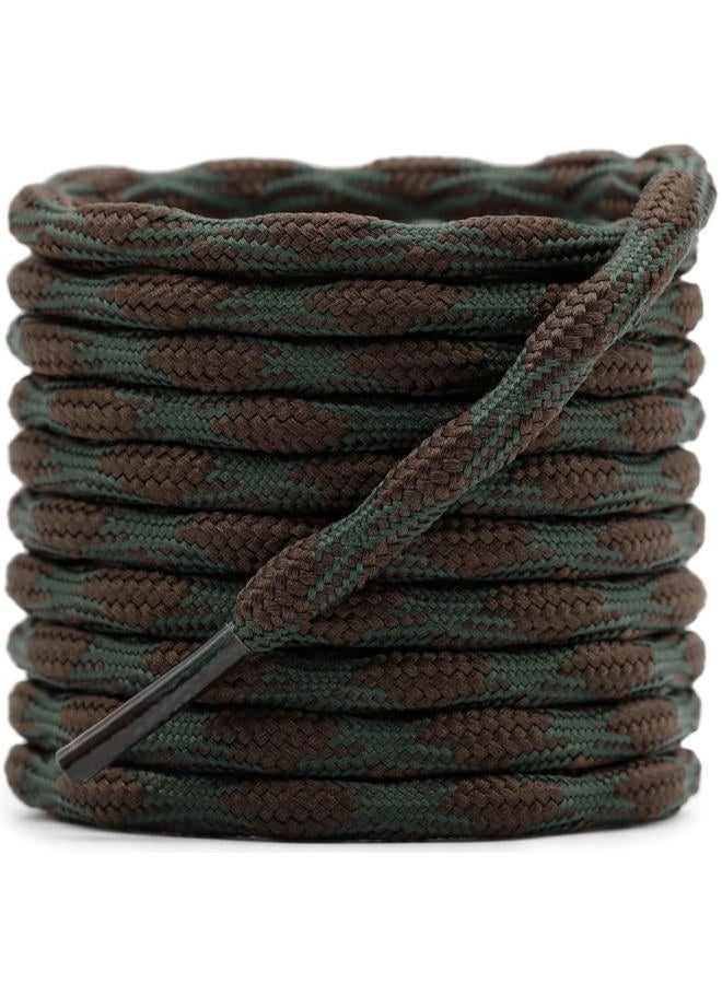 DELELE 2 Pair Round Wave Shape Non Slip Heavy Duty and Durable Outdoor Climbing Shoelaces Hiking Shoe Laces Shoestrings, 14 Dark Green&coffee, 47 inch (120CM) - Image 1