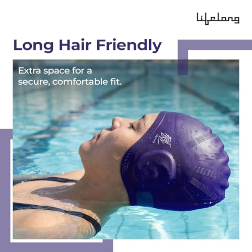 Lifelong Swimming Ear Guard Cap for Men & Women| Swim Hair Caps for Short Hair| Waterproof Head Cover Cap| Silicone Hair Cover Cap for Adults| Pool Cap| Swimming Accessories(Purple) - Image 2