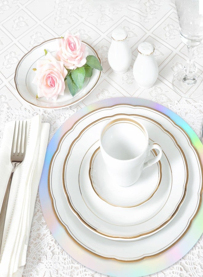 Klmnop 50Pcs Iridescent Round Paper Placemat, 12.6" Disposable Paper Placemats for Dining Table Decoration, Holographic Decorative Mat for Mermaid Themed Birthday Party Wedding Decor Table Setting - Image 4