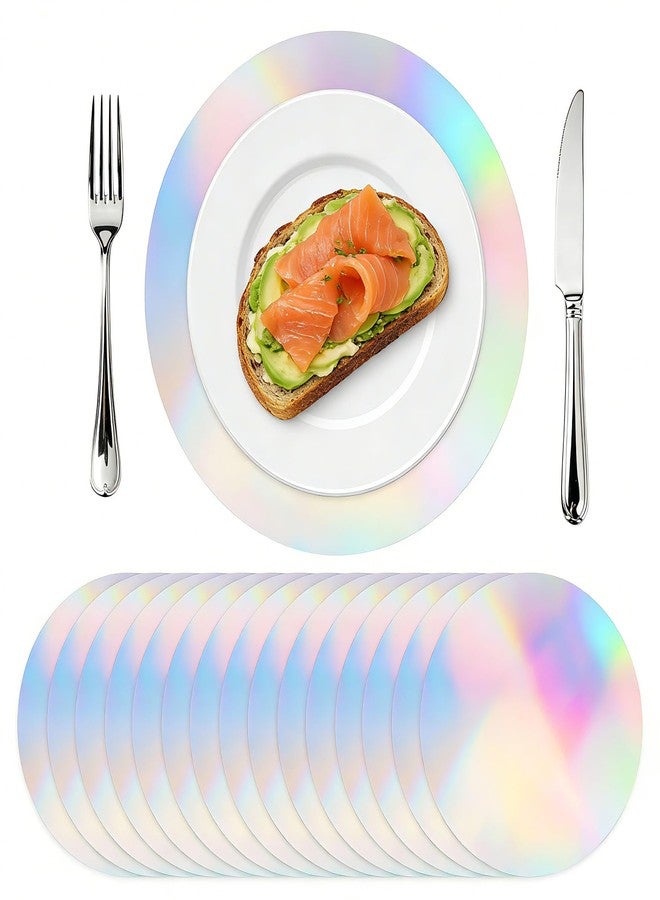 Klmnop 50Pcs Iridescent Round Paper Placemat, 12.6" Disposable Paper Placemats for Dining Table Decoration, Holographic Decorative Mat for Mermaid Themed Birthday Party Wedding Decor Table Setting - Image 1