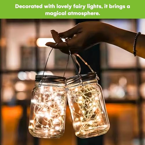 Litverse Hanging Solar Mason Jar Light, 20LEDs with Jar and Hanger, IP65 Waterproof Decorative Solar Lantern Table Light for Outdoor Lawn Home Garden Yard Patio Decor, Warm White - Pack 1 - Image 3