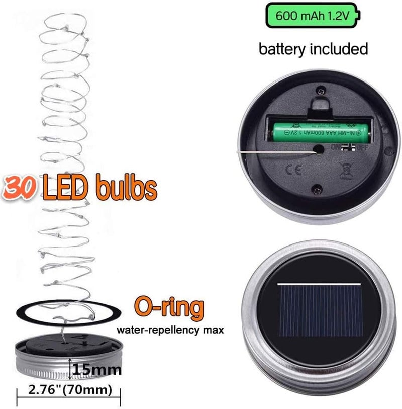 Litverse Hanging Solar Mason Jar Light, 20LEDs with Jar and Hanger, IP65 Waterproof Decorative Solar Lantern Table Light for Outdoor Lawn Home Garden Yard Patio Decor, Warm White - Pack 1 - Image 4