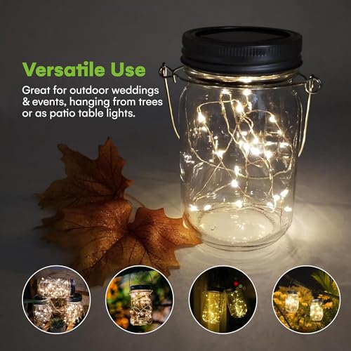 Litverse Hanging Solar Mason Jar Light, 20LEDs with Jar and Hanger, IP65 Waterproof Decorative Solar Lantern Table Light for Outdoor Lawn Home Garden Yard Patio Decor, Warm White - Pack 1 - Image 5