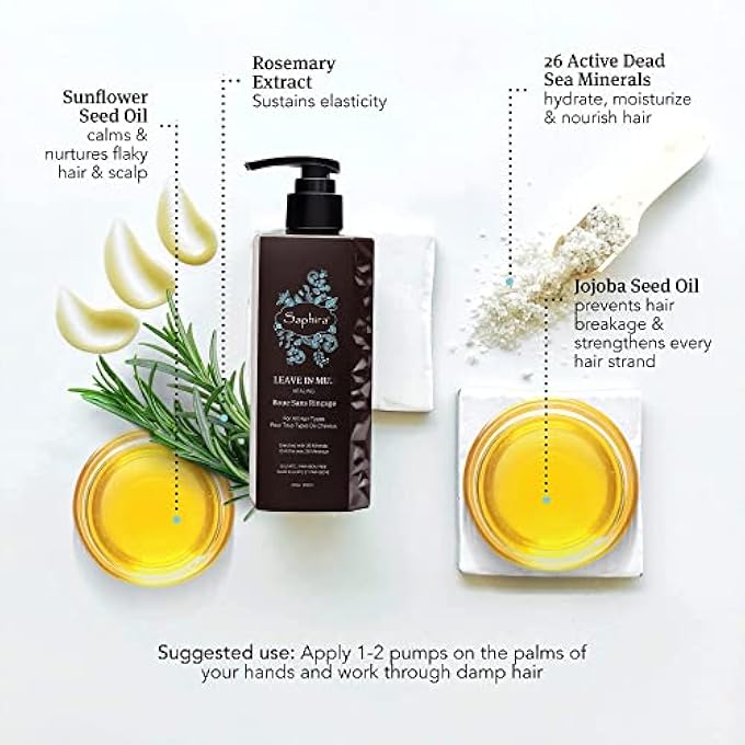 Saphira بلسم مرطب يترك على الشعر طين معدني، بلسم تصفيف وعلاج يترك على الشعر للشعر الجاف التالف، علاج إصلاح الشعر المقوي، خالي من الكبريتات، خالي من البارابين، 250 مل - Image 2