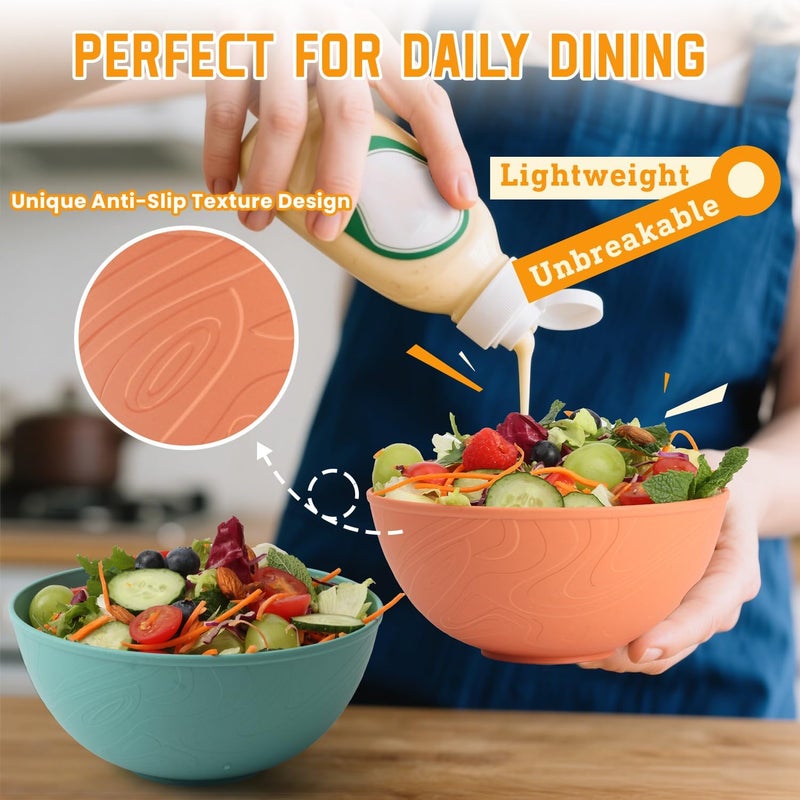 Homienly Premium Wheat Straw Bowls 40 OZ Cereal Bowl Set of 6 Unbreakable Salad Bowl with Unique Texture Design Alternative to Plastic Bowls for Kitchen Serving Decoration  Multi - Image 5