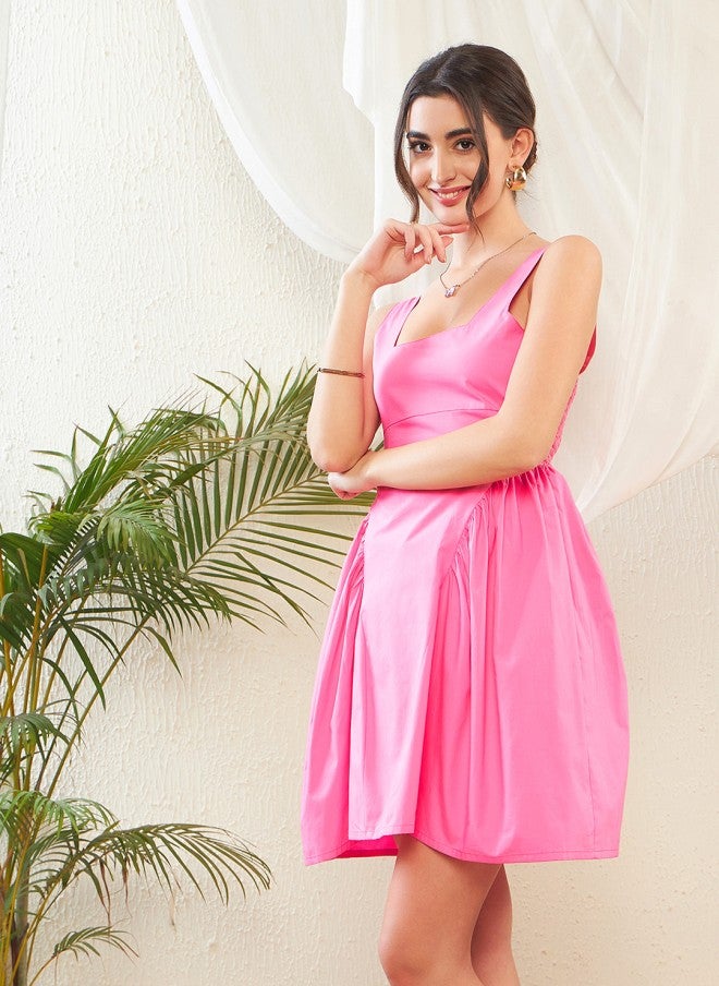 ساسافراس فستان وردي نسائي بقصة واسعة - Image 2