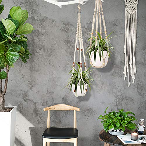 Augshy Macrame Plant Hanger, 2 Packs Plant Hangers, Hanging Planter for Indoor Plants Decorative Macrame Pot Hanger for Home Decor - Image 5