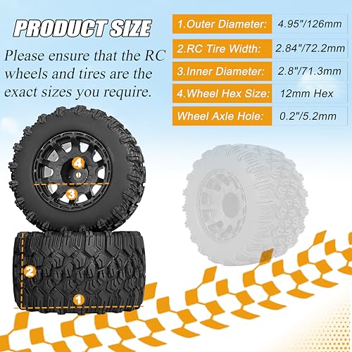 RC Station 12mm Hex RC Wheels and Tires 28 RC Tires 110 Scale RC Truck Tires Wheels for Traxxas Rustler Stampede Hoss 2wd 4x4 vxl Tires Wheels Arrma Redcat RIAARIO AMORIL Tires Wheels Preglued 4PCS - Image 5
