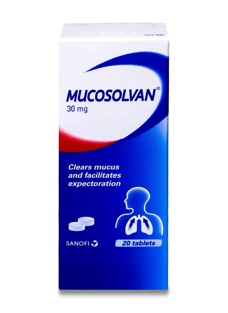 MUCOSOLVAN Removes And Facilitates Expulsion Phlegm 30 Mg 20 Tablets  - Image 1