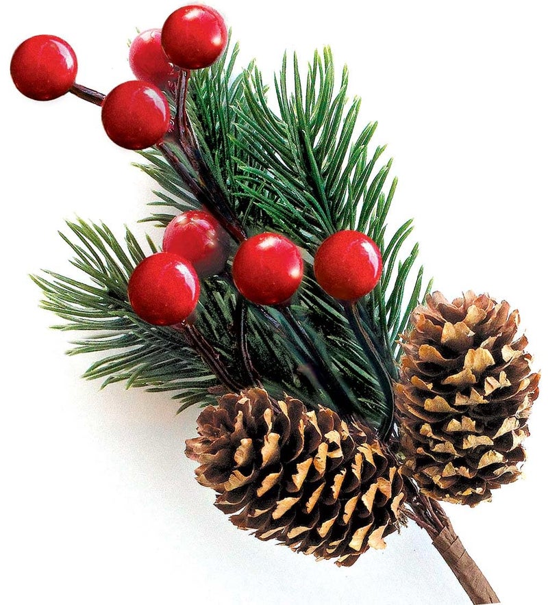 Red Berry Stems Pine Branches Evergreen Berries Dcor 8 PCS Artificial Pine Cones Branch for Christmas Craft Wreath Pick  Winter Holiday Floral Picks Holly Stem for Decoration DIY Xmas Crafts