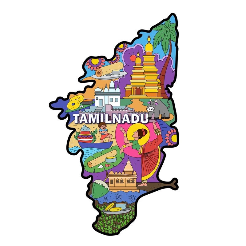 Click n ship Multicolor Tamilnadu Map Fridge Magnet - Image 1