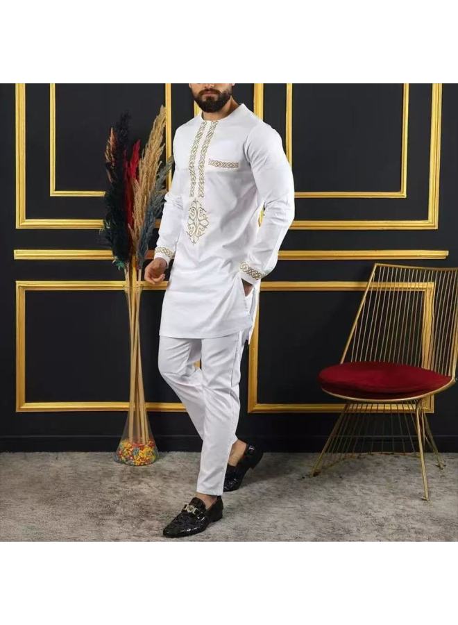 Abaya - Men's Traditional Embroidered Suit 2-Piece - 2XL - Wedding Suit, Islamic Clothing, Muslim Wear, Formal Wear, Dubai Thobe - Image 1