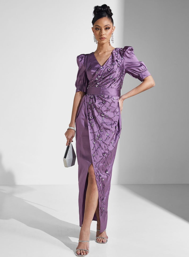 Amri Embellished Satin Dress - Image 4