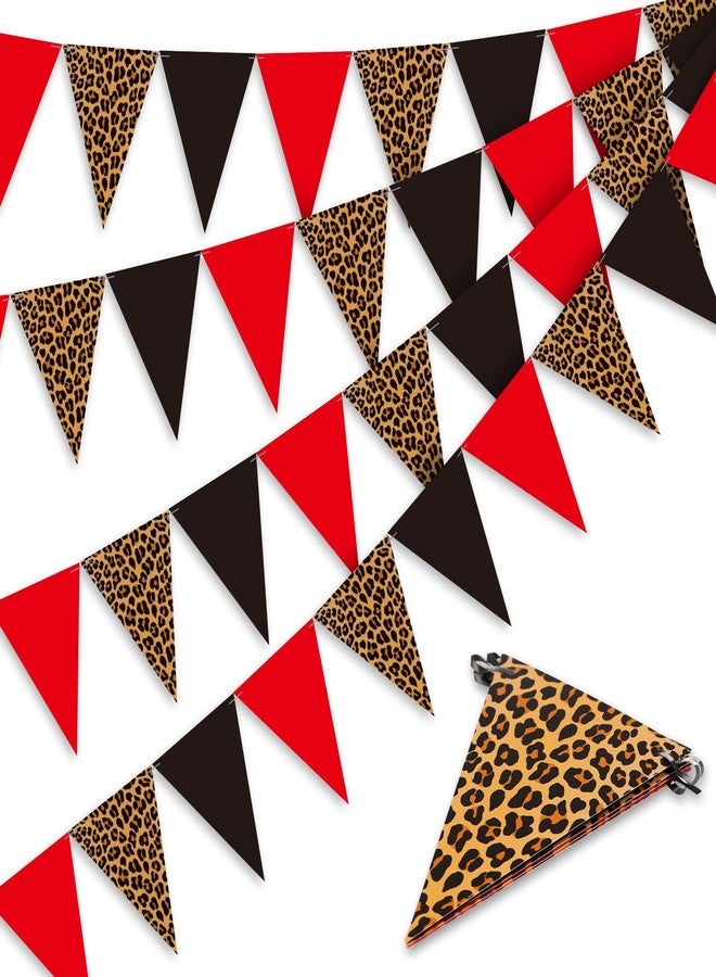 ايباك مجموعة زينة عيد ميلاد من إيباخ، 4 قطع، بتصميم الفهد، لافتات عيد ميلاد سعيد بنقشة الفهد، أعلام مثلثة حمراء وسوداء بنقشة الفهد، مناسبة لحفلات توديع العزوبية للنساء. - Image 1