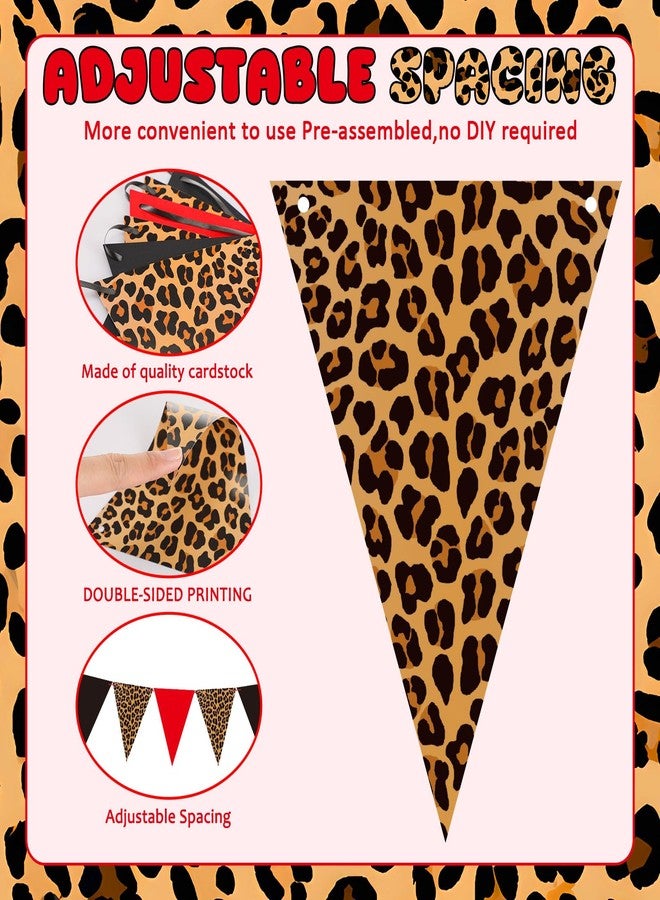 ايباك مجموعة زينة عيد ميلاد من إيباخ، 4 قطع، بتصميم الفهد، لافتات عيد ميلاد سعيد بنقشة الفهد، أعلام مثلثة حمراء وسوداء بنقشة الفهد، مناسبة لحفلات توديع العزوبية للنساء. - Image 3