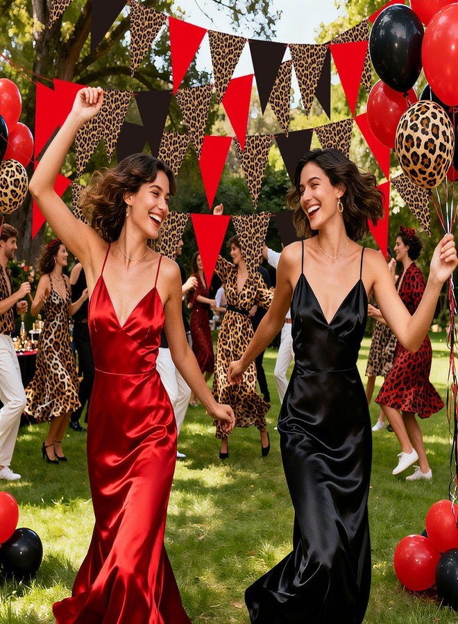 ايباك مجموعة زينة عيد ميلاد من إيباخ، 4 قطع، بتصميم الفهد، لافتات عيد ميلاد سعيد بنقشة الفهد، أعلام مثلثة حمراء وسوداء بنقشة الفهد، مناسبة لحفلات توديع العزوبية للنساء. - Image 4