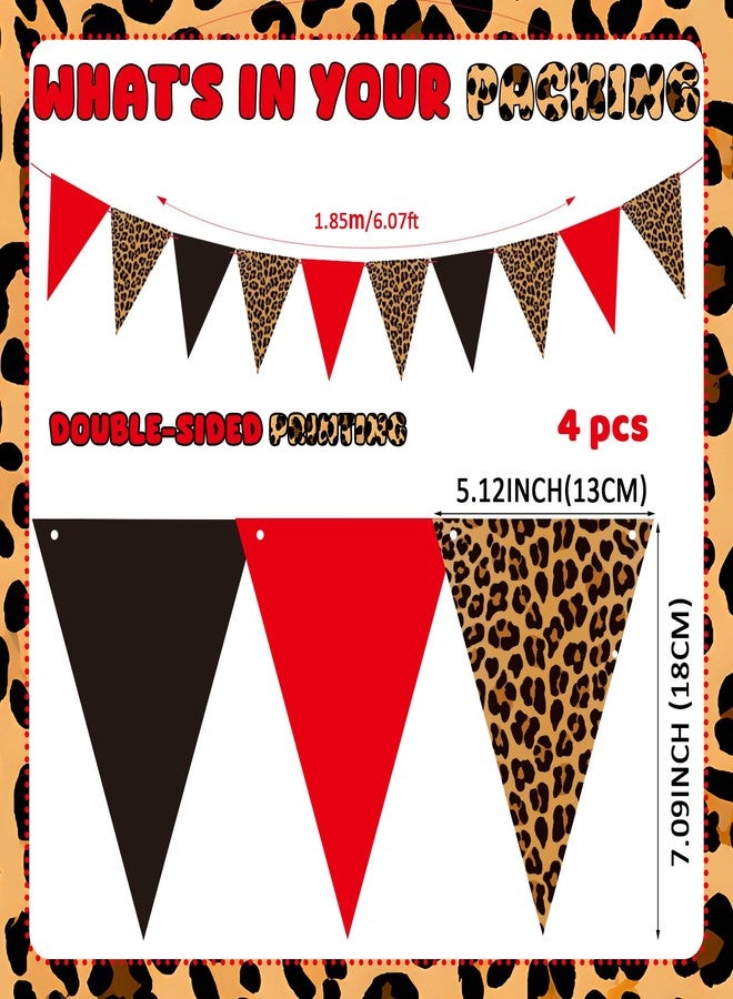 ايباك مجموعة زينة عيد ميلاد من إيباخ، 4 قطع، بتصميم الفهد، لافتات عيد ميلاد سعيد بنقشة الفهد، أعلام مثلثة حمراء وسوداء بنقشة الفهد، مناسبة لحفلات توديع العزوبية للنساء. - Image 2