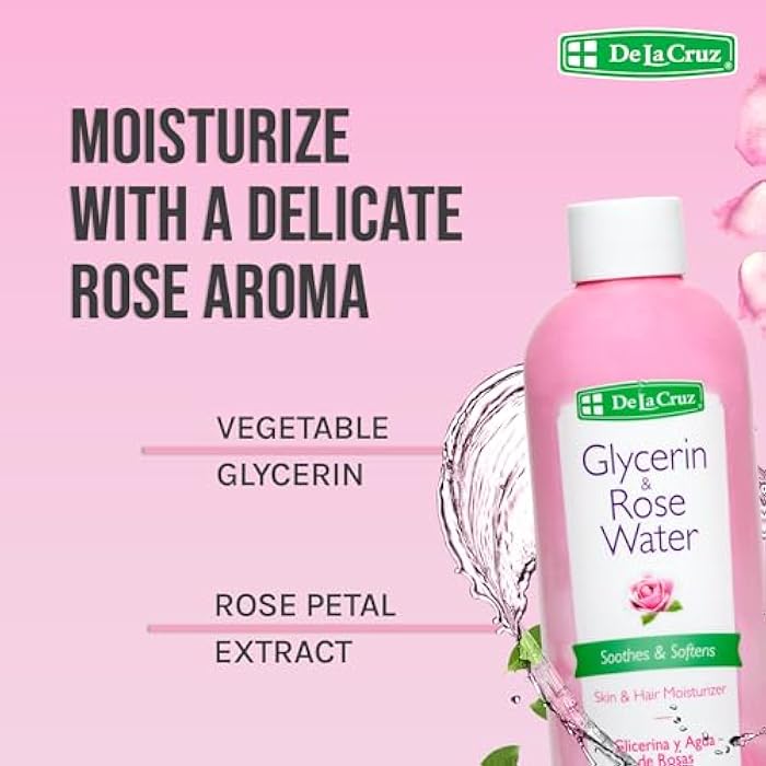 De La Cruz Rose Water and Glycerin for Face - Rosewater Facial Toner and Moisturizer for Skin and Hair 8 fl oz. (236 mL) - 1 Bottle - Image 5