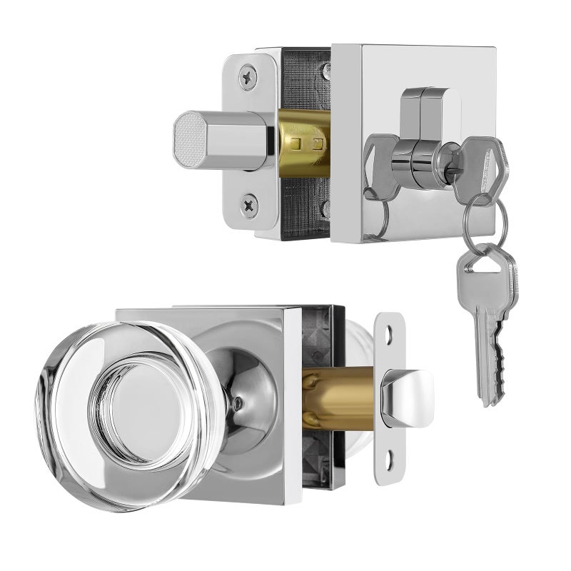 Newliplace Glass Door Knob With Single Cylinder Deadbolt Lockset, Exterior Crystal Door Knob With Deadbolt, Polished Chrome Front Door Lock Set, Crystal Front Door Handle And Deadbolt Set - Image 1