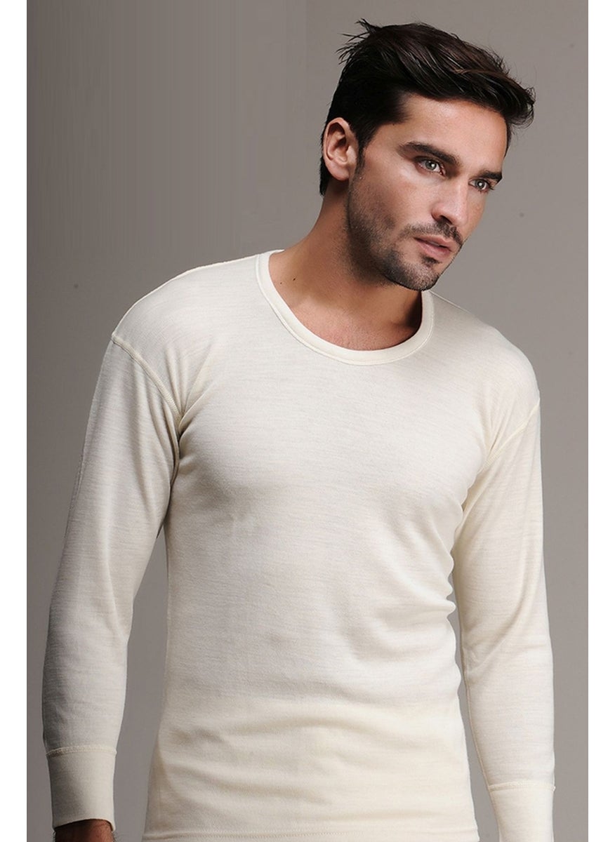 Hasyün Underwear 102 Cream Men's Long Sleeve Wool Undershirt Thermal Undershirt 