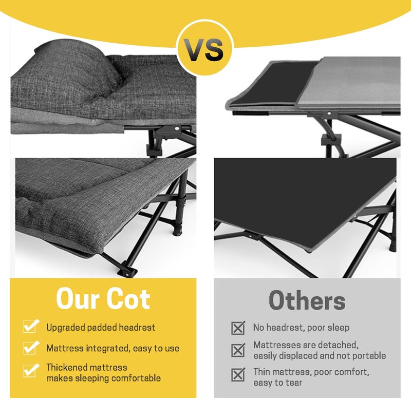 ATORPOK Camping Cot for Adults with Cushion and Pillow, Portable Folding Bed for Sleeping, Lightweight Tent cot with Carry Bag Supports 450 lbs (Grey) - Image 3