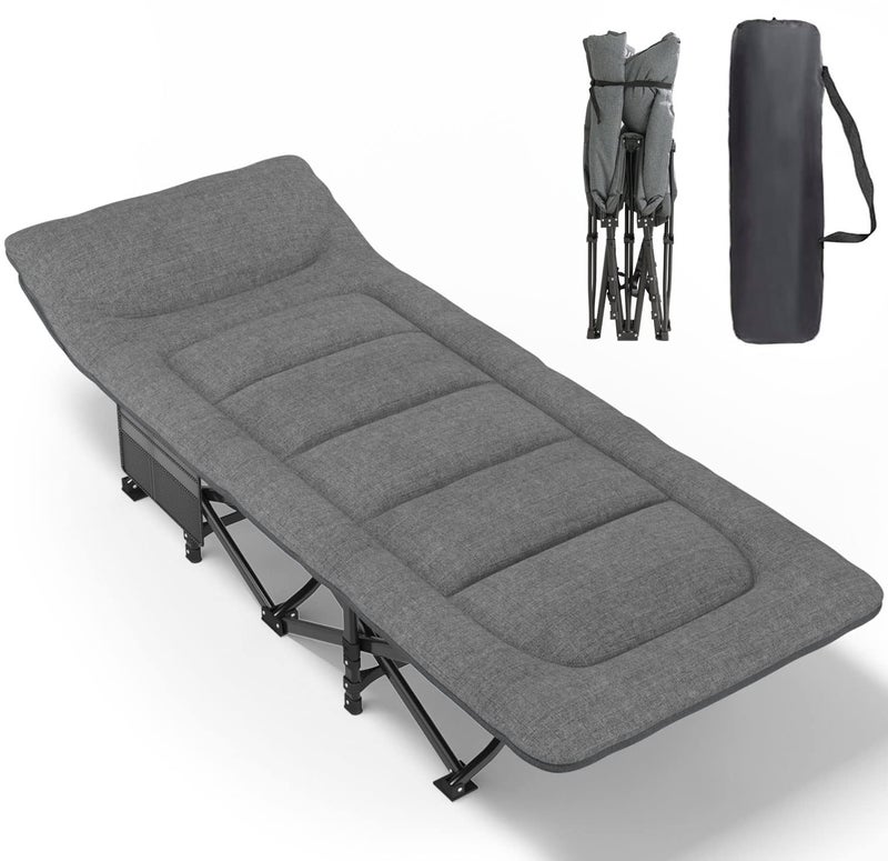 ATORPOK Camping Cot for Adults with Cushion and Pillow, Portable Folding Bed for Sleeping, Lightweight Tent cot with Carry Bag Supports 450 lbs (Grey) - Image 1