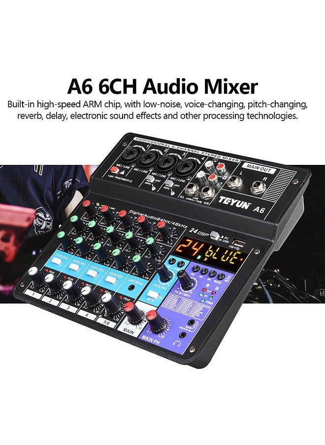 Generic - A6 6CH Protable Mini Mixer Audio Console with Sound Card USB Recording Singing Webcast Party Mixer - Image 1
