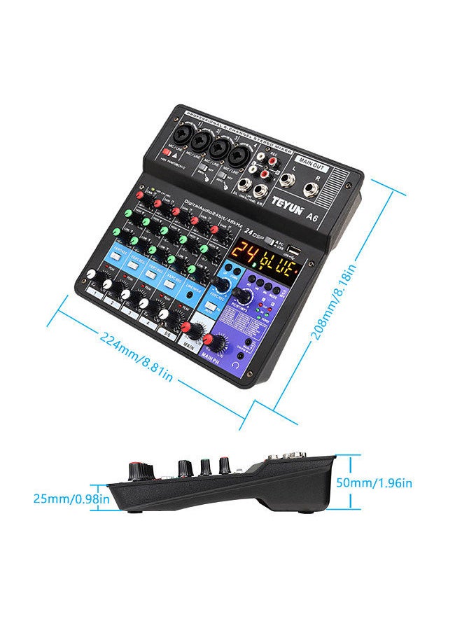 Generic - A6 6CH Protable Mini Mixer Audio Console with Sound Card USB Recording Singing Webcast Party Mixer - Image 1