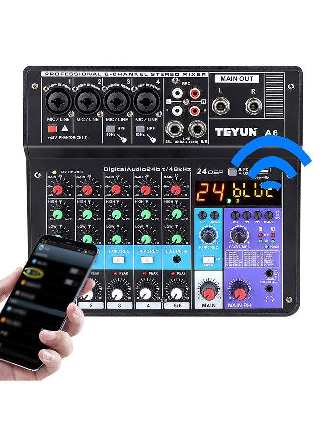 Generic - A6 6CH Protable Mini Mixer Audio Console with Sound Card USB Recording Singing Webcast Party Mixer - Image 1