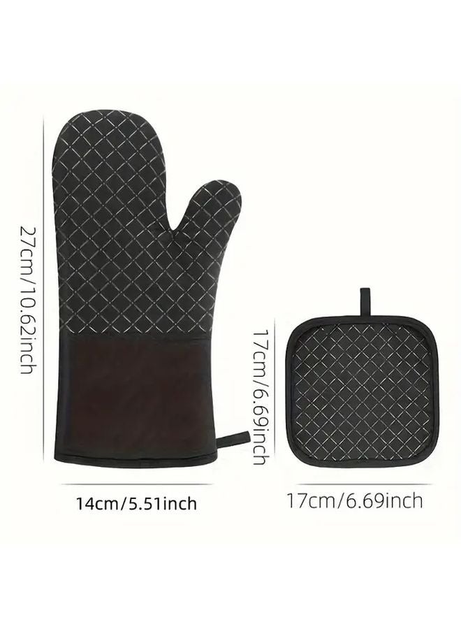 2pcs Set Thickened Heat Resistant Oven Mitts Non Slip Insulated Kitchen Gloves - Image 3