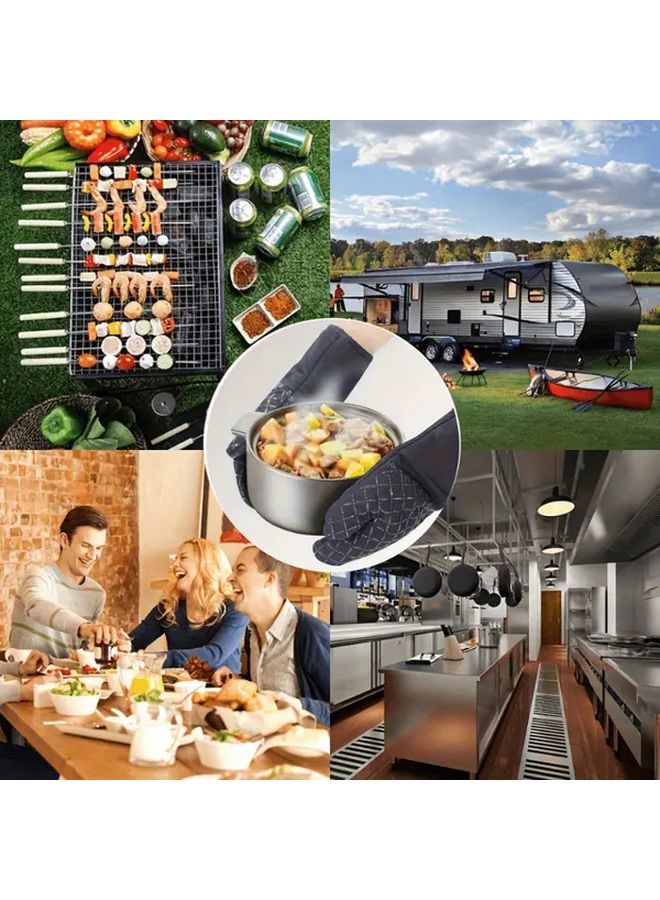 2pcs Set Thickened Heat Resistant Oven Mitts Non Slip Insulated Kitchen Gloves - Image 4