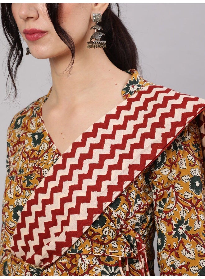 AKS AKS Floral Printed Regular Pure Cotton Kurta With Skirt & Attached Dupatta  - Image 2