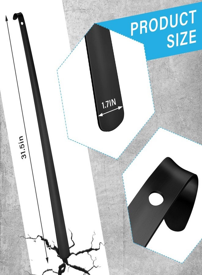 Geelin 2 Pcs 31.5'' Extra Long Handled Shoe Horn Metal Shoehorn for Men Women Multifunctional Stainless Dressing Stick for Elderly Disabled Limited Mobility, Standing Reach Assist for Senior (Black) - Image 2