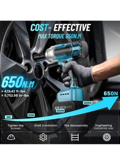 Cordless Brushless Wrench, Impact Wrench 1/2 inch Max Torque 650Nm, 3200RPM w/ 2x 4.0 Battery, 6 Sockets, 8 Drill, 6 Screws, High Torque Power Impact Wrench for Car Home - pzsku/Z10FA7ED1792D1D4A6304Z/45/_/1732178632/fe8f0024-5a6e-4c7c-b508-53885b89674c