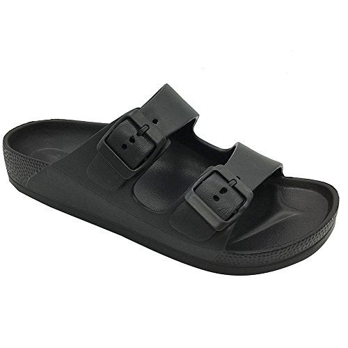 FUNKYMONKEY Men's Comfort Slides Double Buckle Adjustable EVA Flat Sandals (9 M US, Black/SPK) - Image 1