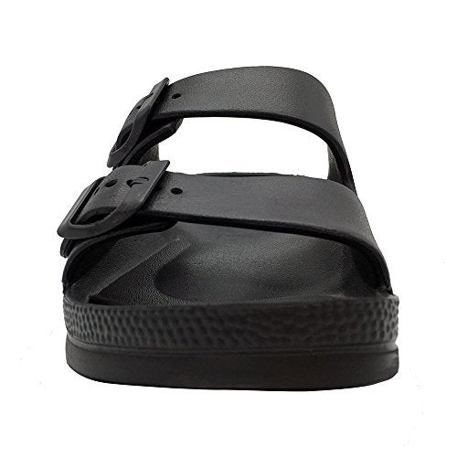 FUNKYMONKEY Men's Comfort Slides Double Buckle Adjustable EVA Flat Sandals (9 M US, Black/SPK) - Image 3