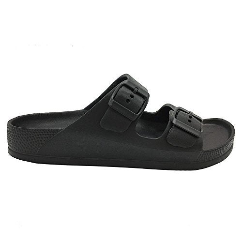 FUNKYMONKEY Men's Comfort Slides Double Buckle Adjustable EVA Flat Sandals (9 M US, Black/SPK) - Image 4