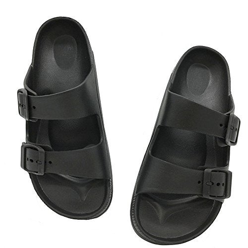FUNKYMONKEY Men's Comfort Slides Double Buckle Adjustable EVA Flat Sandals (9 M US, Black/SPK) - Image 5