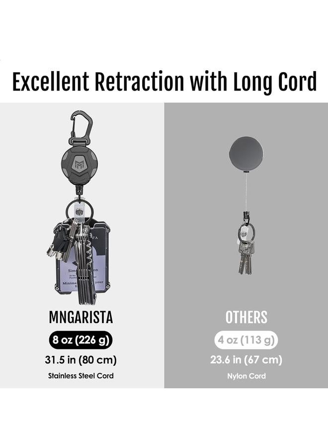 Bluejw MNGARISTA 2-Pack Retractable Keychain, Heavy Duty Carabiner Badge Holder, Tactical ID Badge Reel with 31.5” Steel Retractable Cord, 8.0 oz - Image 3