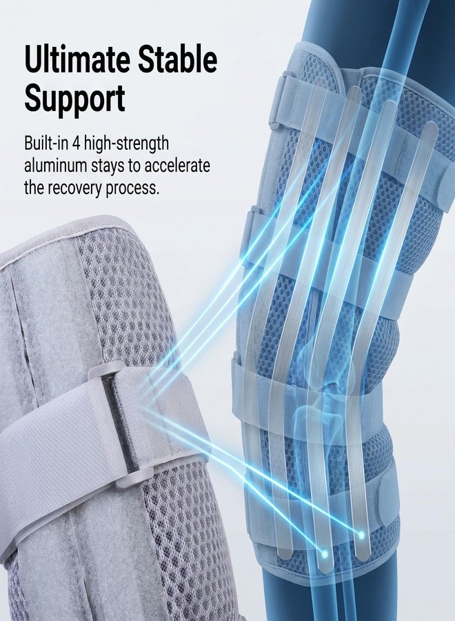 lefeke Knee Immobilizer Brace for Men & Women - Adjustable Knee Stabilizer for Post Surgery Recovery, Knee Fractures Spint with Shoulder Strap, ACL, MCL, Meniscus Tear, Arthritis, Fractures, Instability(Grey-L) - Image 4