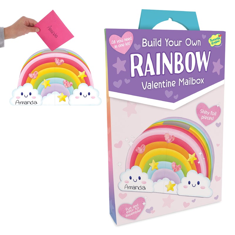 Peaceable Kingdom Valentines Box for Kids Valentines Day Box Kit for Valentines Cards for Kids Classroom Rainbow Mailbox Kit - Image 3