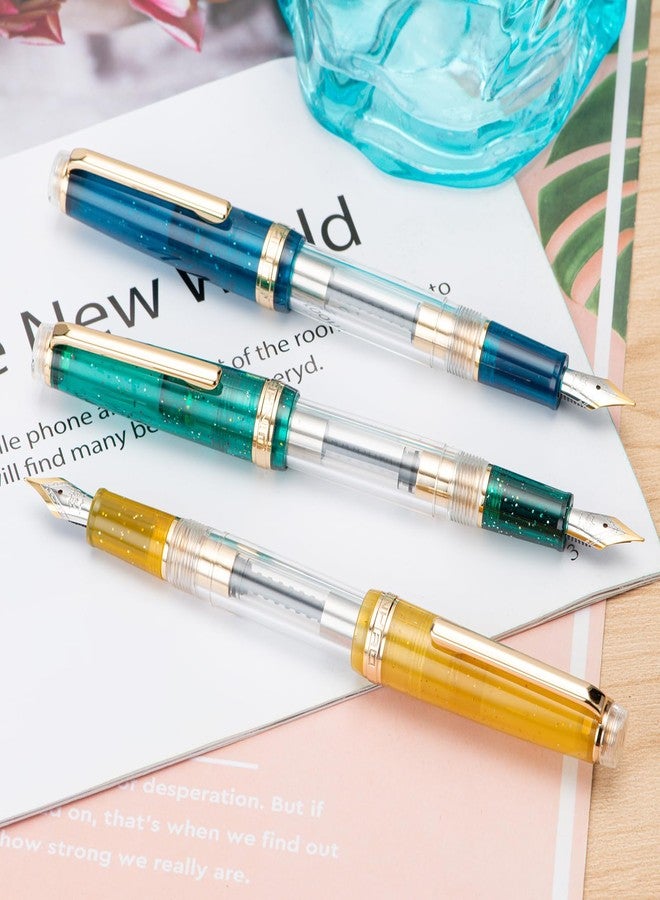 Wikult Jinhao 82 Acrylic Fountain Pen, Iridium Extra Fine Nib with Ink Converter, Vintage Mint Green & Transparent Color Classic Design Smooth Writing Pen (Gold Trim) - Image 5