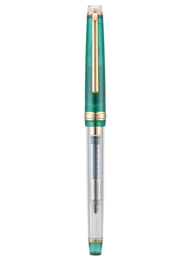 Wikult Jinhao 82 Acrylic Fountain Pen, Iridium Extra Fine Nib with Ink Converter, Vintage Mint Green & Transparent Color Classic Design Smooth Writing Pen (Gold Trim) - Image 2