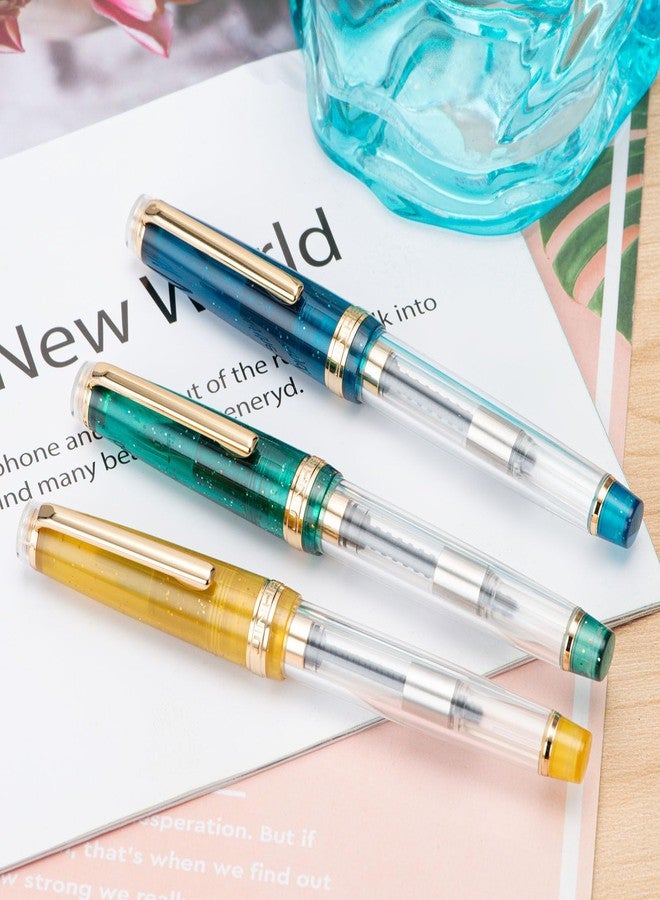 Wikult Jinhao 82 Acrylic Fountain Pen, Iridium Extra Fine Nib with Ink Converter, Vintage Mint Green & Transparent Color Classic Design Smooth Writing Pen (Gold Trim) - Image 4