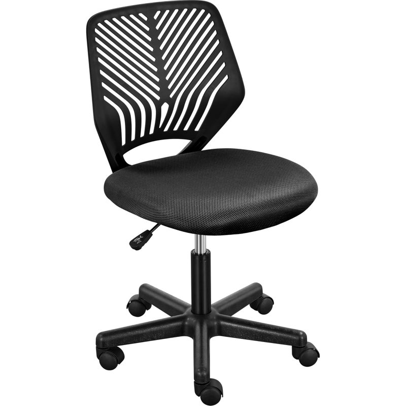 Yaheetech Students Cute Desk Chair LowBack Armless Study Chair wLumbar Support Adjustable Swivel Chair in Home Bedroom School Black