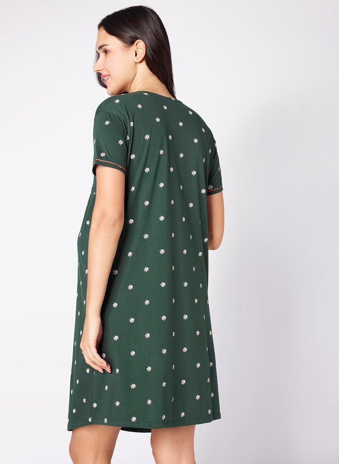 beebelle Green Floral Printed Maternity Nightdress - Image 4