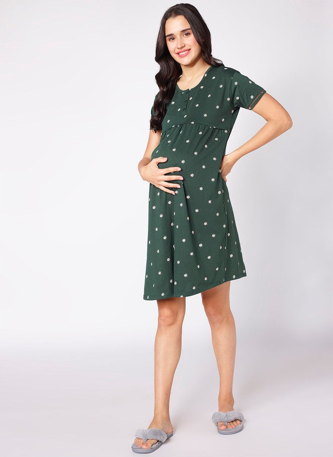 beebelle Green Floral Printed Maternity Nightdress - Image 5