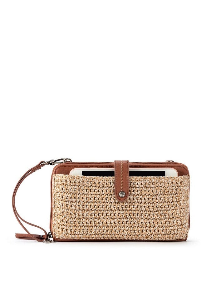 The Sak Iris Large Smartphone Crossbody Bag In Crochet And Faux Leather Convertible Wristlet Purse Design Bamboo Static - Image 1