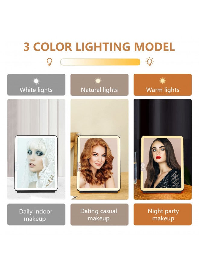WEILY WEILY Portable Travel Mirror Makeup Mirror with 72 LED Lights, Touch Screen Three Colors Dimmable,Ultra Thin, 2000 mAh USB Rechargeable Foldable Cosmetic MirrorBlack - Image 4