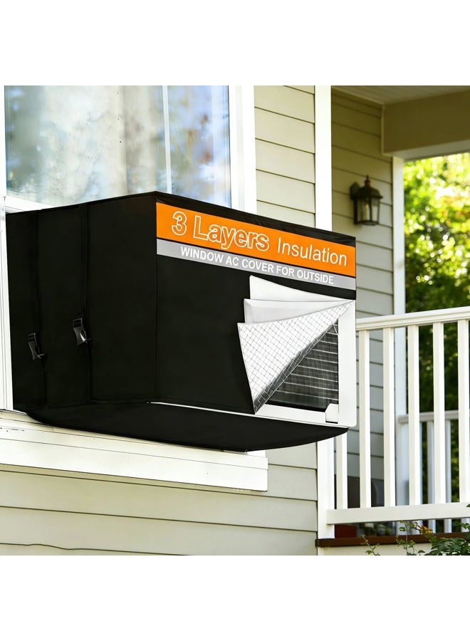 Demao Winter AC Covers for Outside, Air Conditioner Cover for Outside Window Insulation with 3 Layers, 420D Oxford Waterproof Dustproof Window AC Cover-21"W x 16"D x 15"H - Image 1